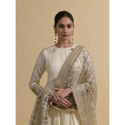 Rishi & Vibhuti Ivory Ellinor Anarkali with Pant and Dupatta (Set of 3)