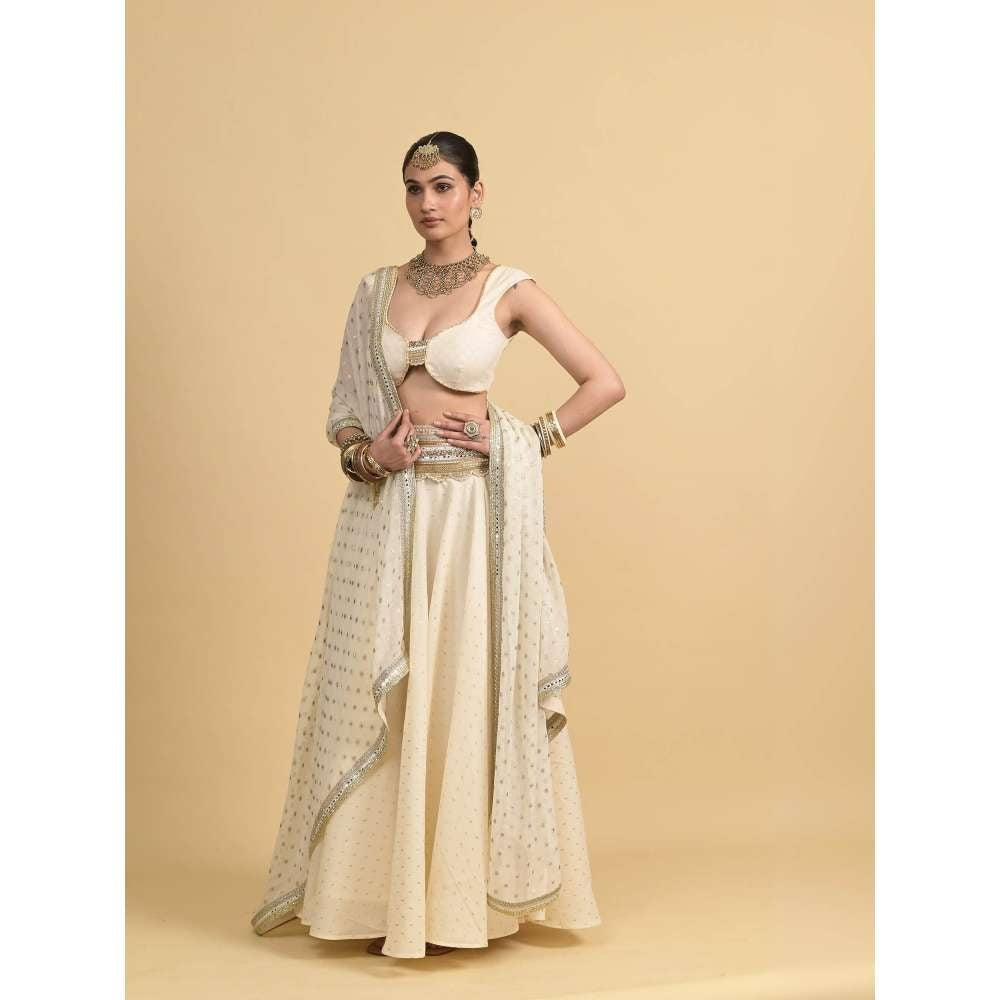 Rishi & Vibhuti Ivory Karina Lehenga with Blouse and Dupatta (Set of 3)