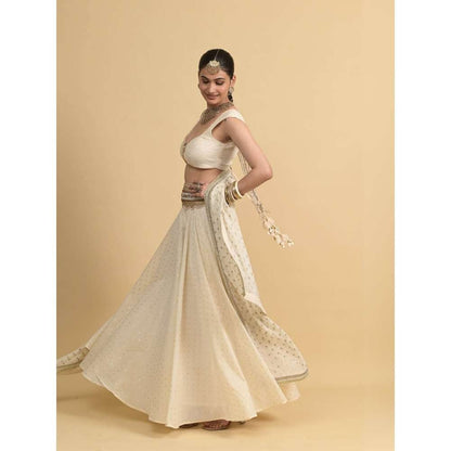 Rishi & Vibhuti Ivory Karina Lehenga with Blouse and Dupatta (Set of 3)