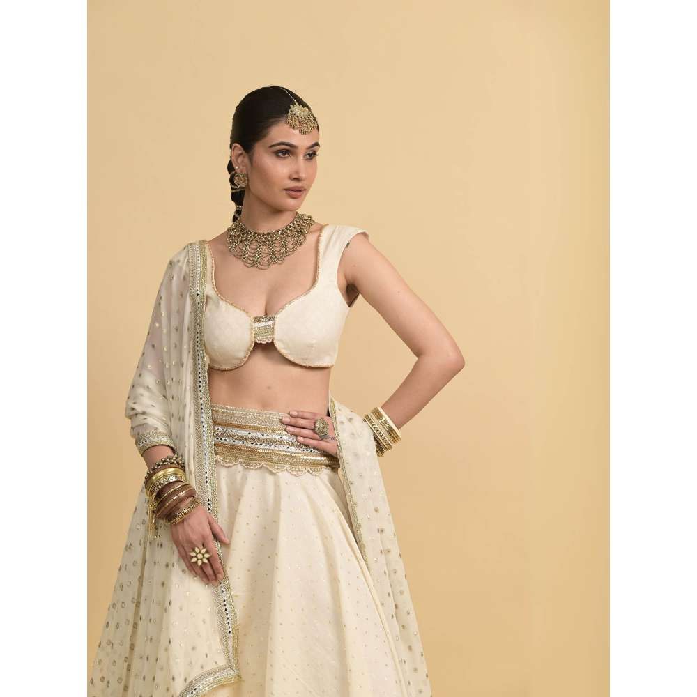 Rishi & Vibhuti Ivory Karina Lehenga with Blouse and Dupatta (Set of 3)