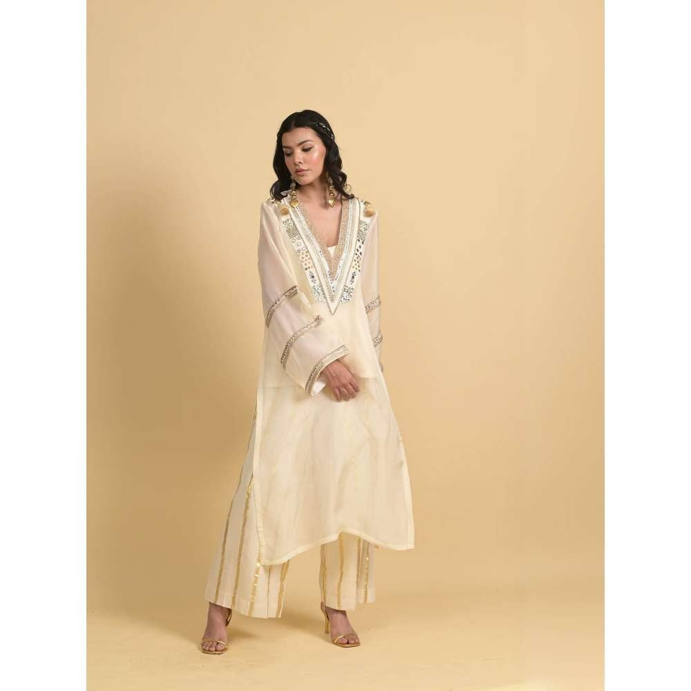 Rishi & Vibhuti Ivory Trio Kurta with Slip and Palazzo (Set of 3)