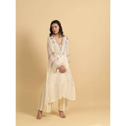 Rishi & Vibhuti Ivory Trio Kurta with Slip and Palazzo (Set of 3)