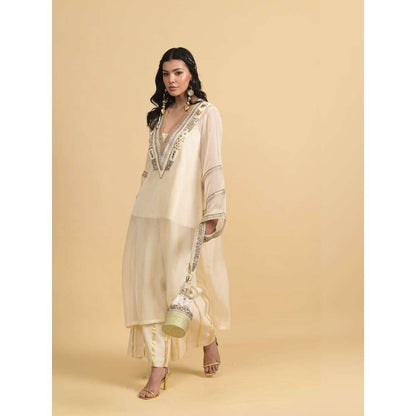 Rishi & Vibhuti Ivory Trio Kurta with Slip and Palazzo (Set of 3)