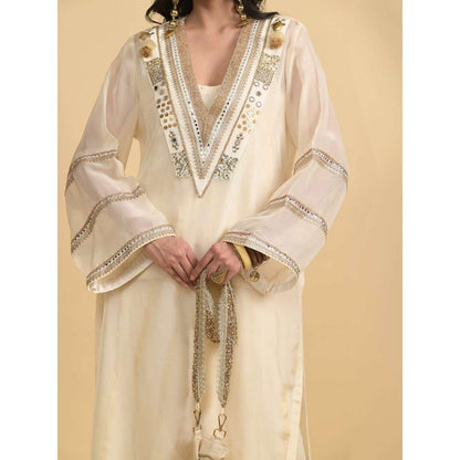 Rishi & Vibhuti Ivory Trio Kurta with Slip and Palazzo (Set of 3)