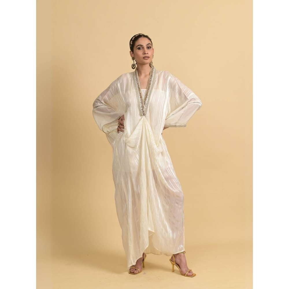 Rishi & Vibhuti White Illusion Kaftan Dress with Inner (Set of 2)