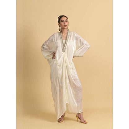 Rishi & Vibhuti White Illusion Kaftan Dress with Inner (Set of 2)