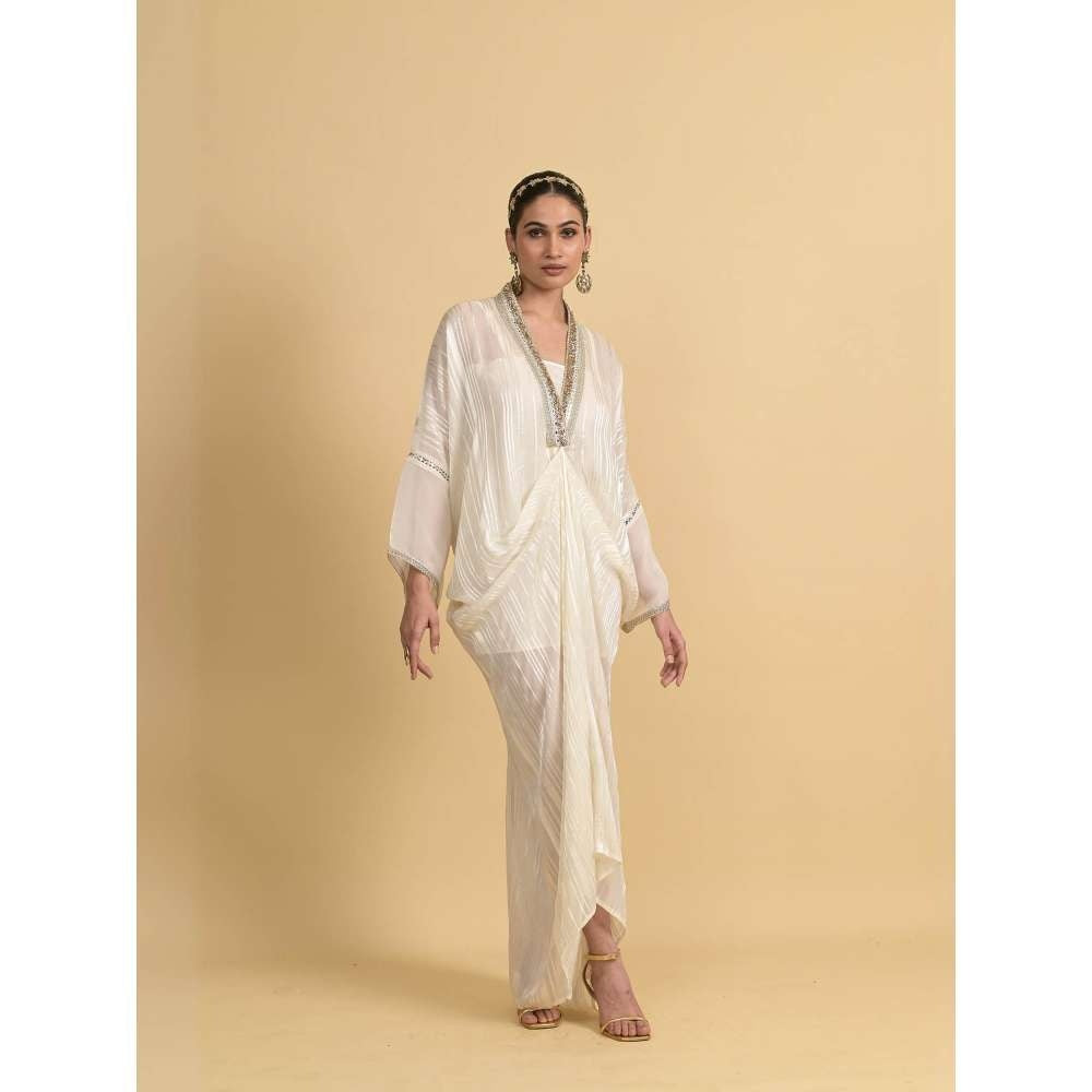 Rishi & Vibhuti White Illusion Kaftan Dress with Inner (Set of 2)