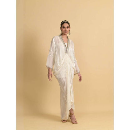 Rishi & Vibhuti White Illusion Kaftan Dress with Inner (Set of 2)