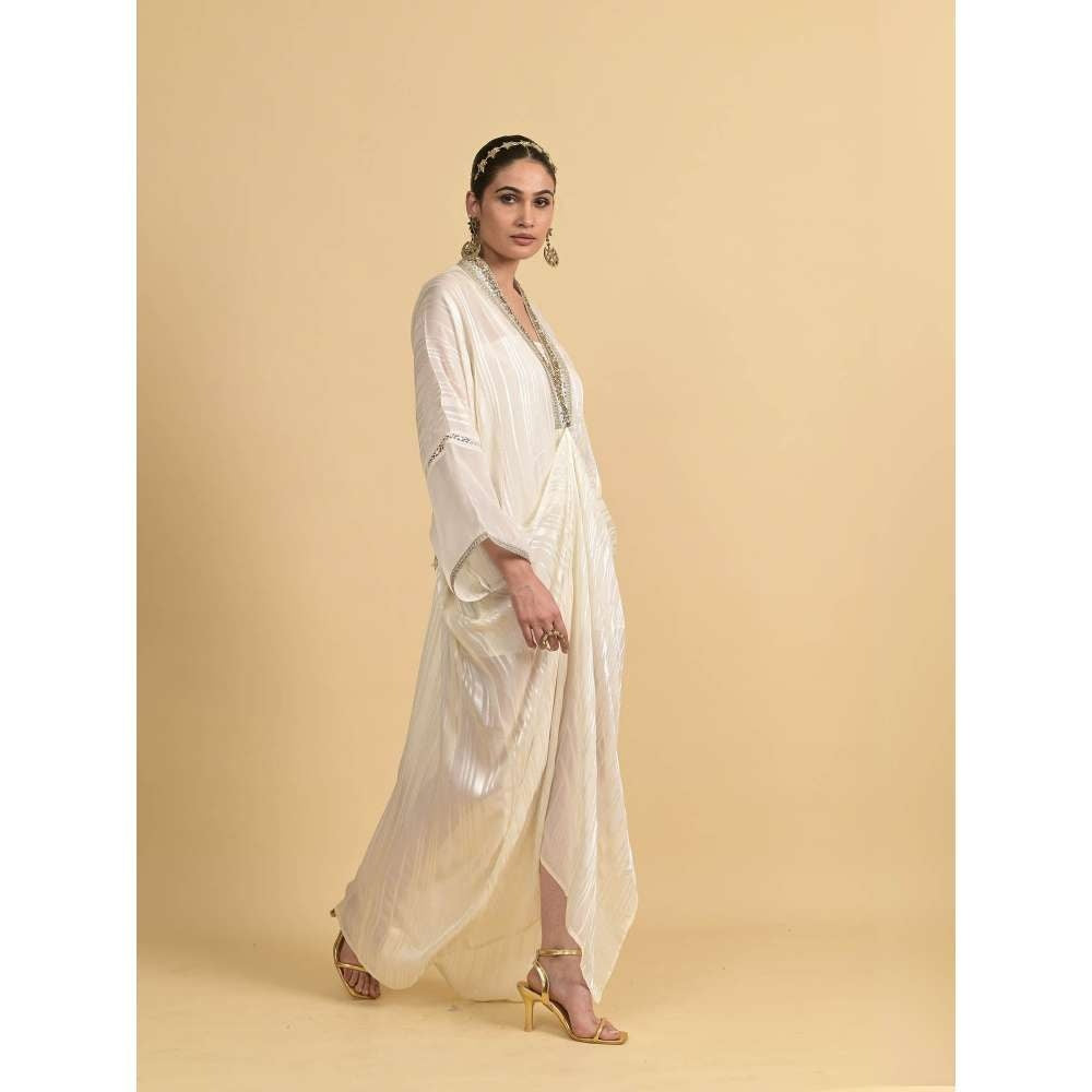 Rishi & Vibhuti White Illusion Kaftan Dress with Inner (Set of 2)