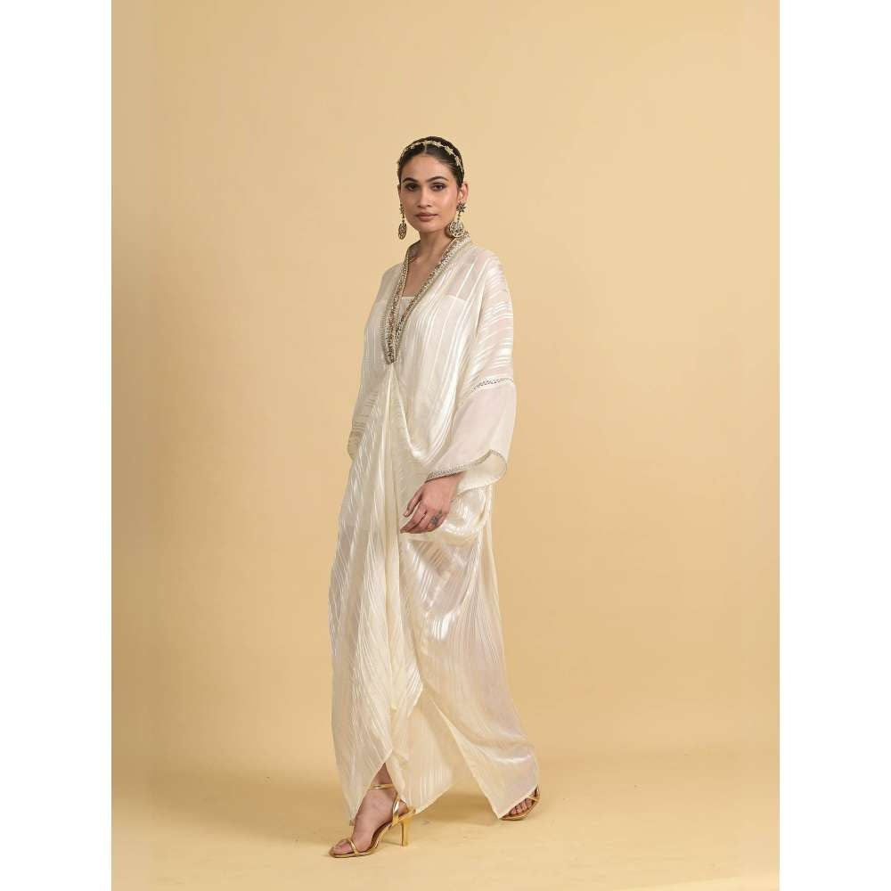 Rishi & Vibhuti White Illusion Kaftan Dress with Inner (Set of 2)