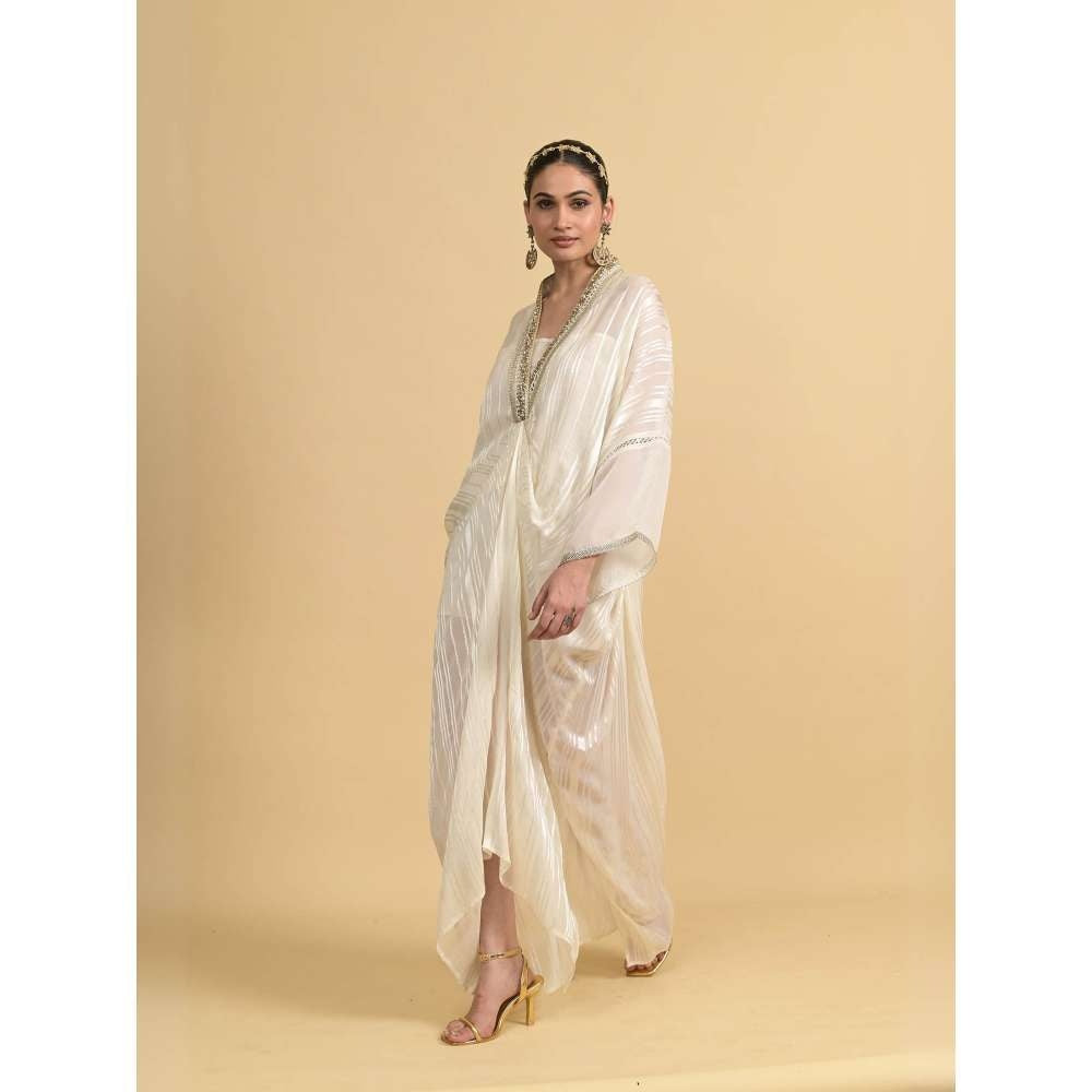 Rishi & Vibhuti White Illusion Kaftan Dress with Inner (Set of 2)
