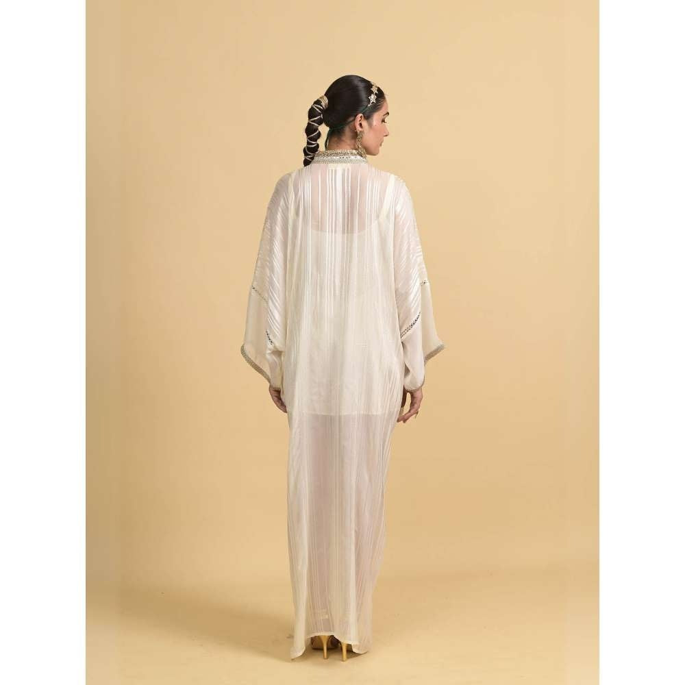 Rishi & Vibhuti White Illusion Kaftan Dress with Inner (Set of 2)