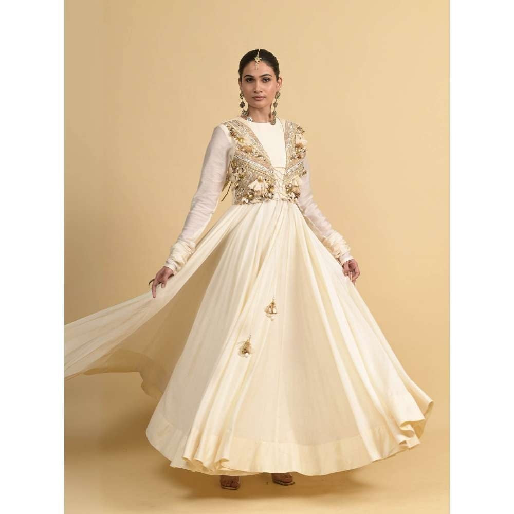 Rishi & Vibhuti Ivory Jahaan Anarkali with Jacket (Set of 2)