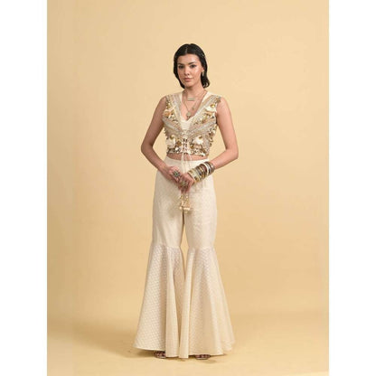 Rishi & Vibhuti Ivory Moon Majesty Bustier with Jacket and Pant (Set of 3)