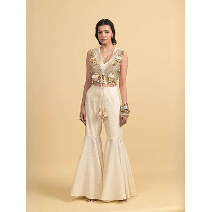 Rishi & Vibhuti Ivory Moon Majesty Bustier with Jacket and Pant (Set of 3)