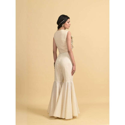 Rishi & Vibhuti Ivory Moon Majesty Bustier with Jacket and Pant (Set of 3)