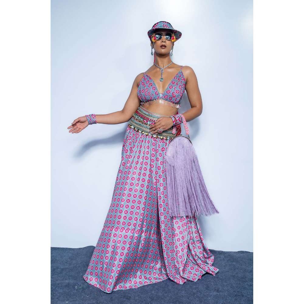 Rishi & Vibhuti Multicolor Mario Printed Embroidered Blouse and Skirt