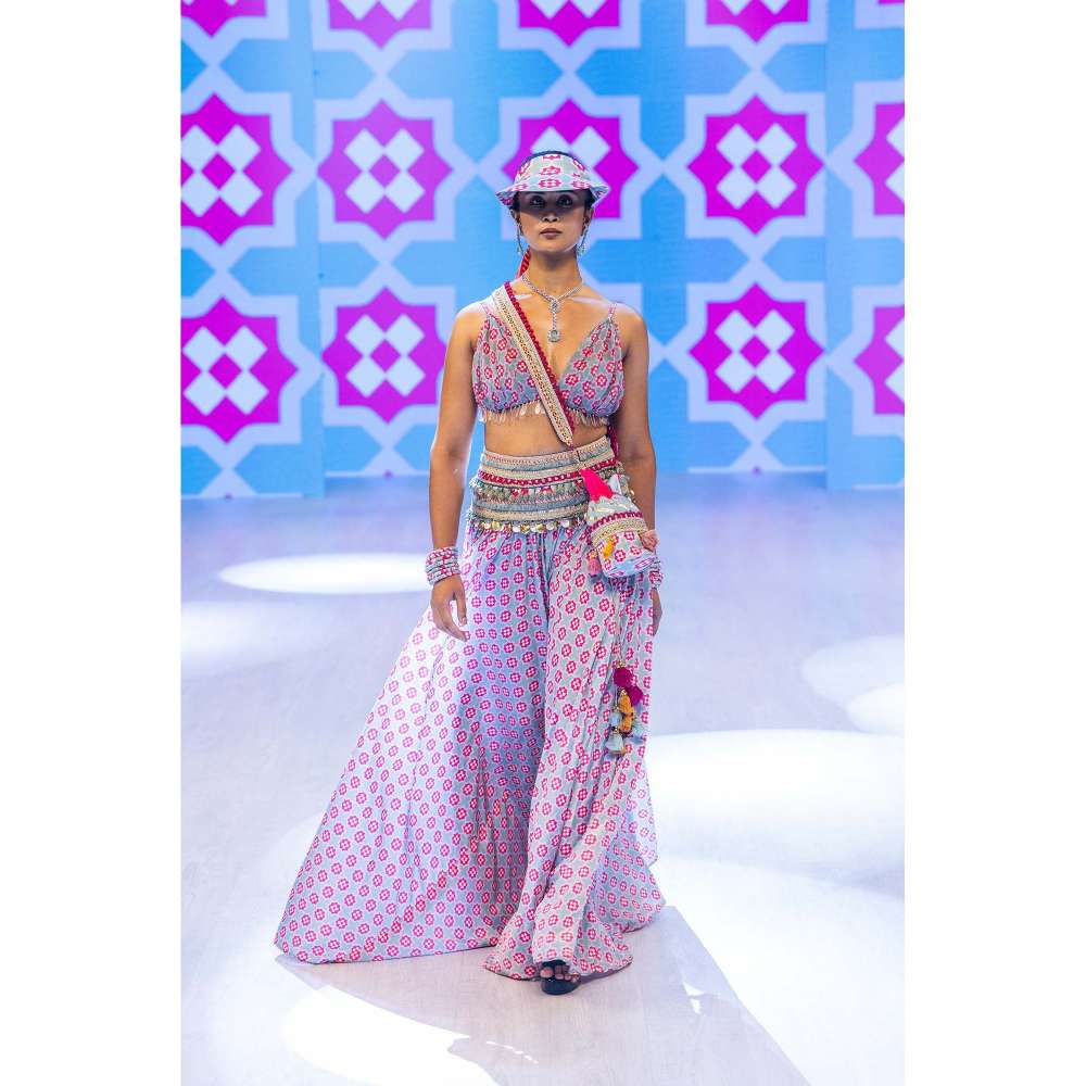 Rishi & Vibhuti Multicolor Mario Printed Embroidered Blouse and Skirt