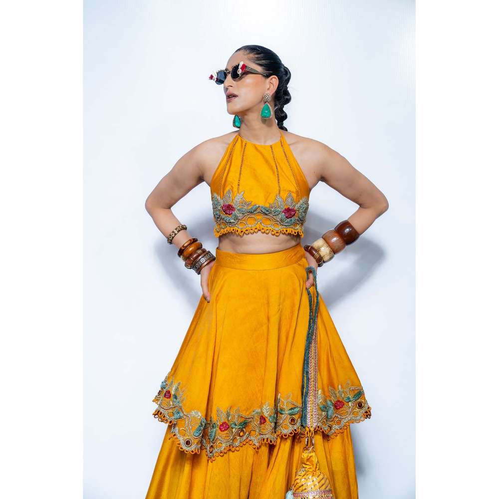 Rishi & Vibhuti Yellow Dawn Embroidered Blouse and Lehenga
