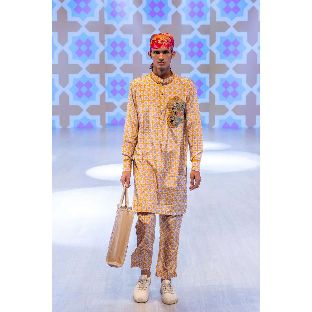 Rishi & Vibhuti Yellow Dawn Drama Printed Kurta & Pant