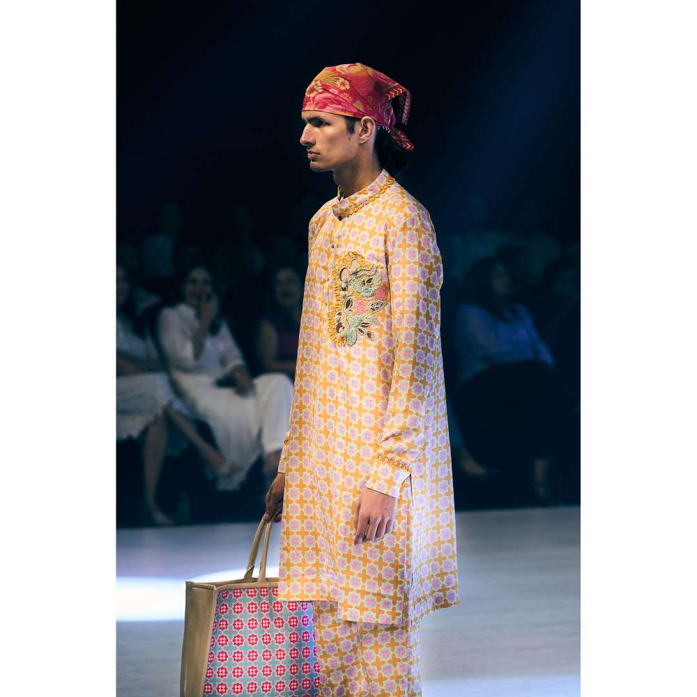 Rishi & Vibhuti Yellow Dawn Drama Printed Kurta & Pant