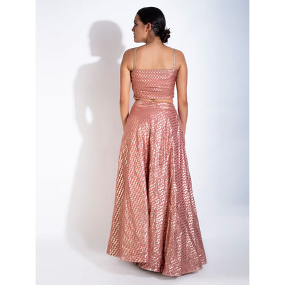 Rishi & Vibhuti Pink Caramel Stitched Blouse With Dupatta Lehenga (Set of 3)