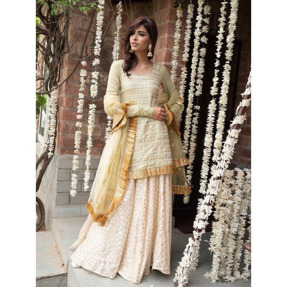 Rishi & Vibhuti Green Embroidered Kurta With Skirt & Dupatta (Set of 3)