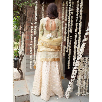 Rishi & Vibhuti Green Embroidered Kurta With Skirt & Dupatta (Set of 3)