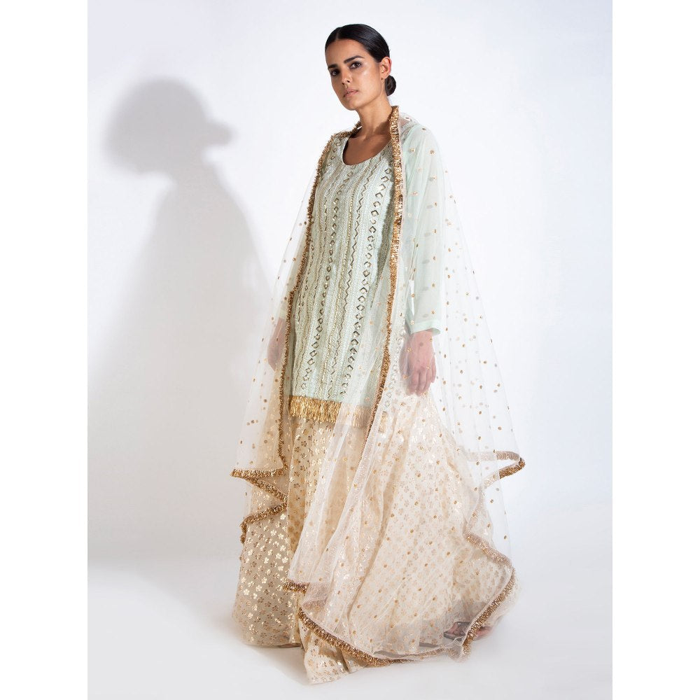 Rishi & Vibhuti Green Embroidered Kurta With Skirt & Dupatta (Set of 3)