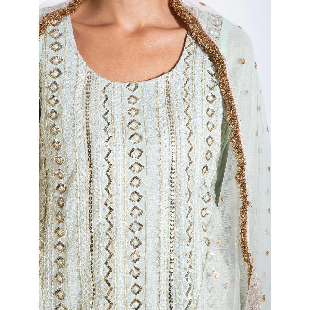 Rishi & Vibhuti Green Embroidered Kurta With Skirt & Dupatta (Set of 3)