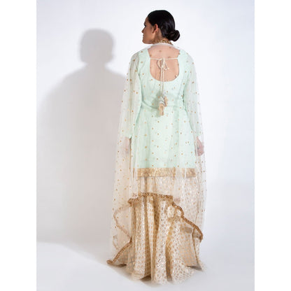 Rishi & Vibhuti Green Embroidered Kurta With Skirt & Dupatta (Set of 3)