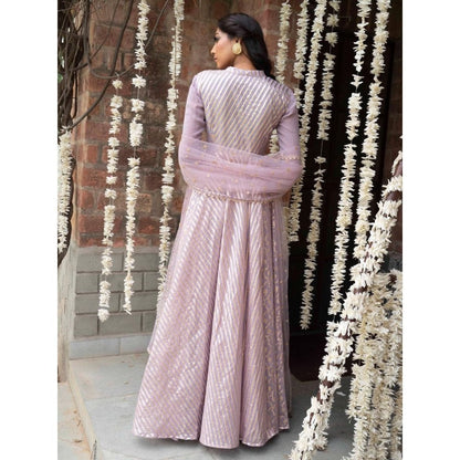 Rishi & Vibhuti Purple Anarkali With Palazzo (Set of 2)