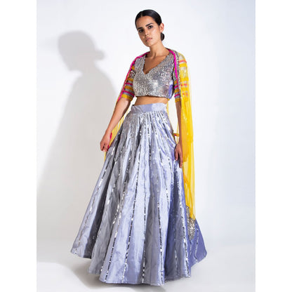 Rishi & Vibhuti Sliver Stitched Blouse Lehenga With Dupatta (Set of 3)