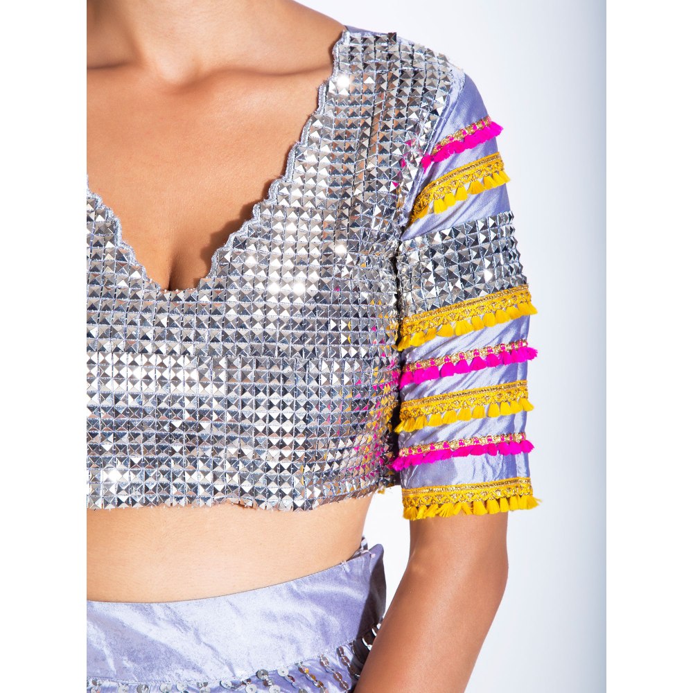 Rishi & Vibhuti Sliver Stitched Blouse Lehenga With Dupatta (Set of 3)