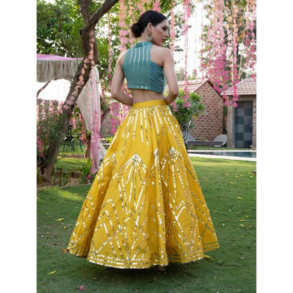 Rishi & Vibhuti Blue Stitched Blouse Embellished Lehenga (Set of 2)