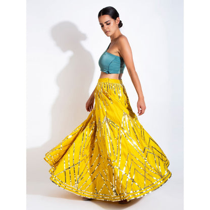 Rishi & Vibhuti Blue Stitched Blouse Embellished Lehenga (Set of 2)