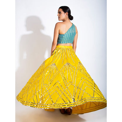 Rishi & Vibhuti Blue Stitched Blouse Embellished Lehenga (Set of 2)