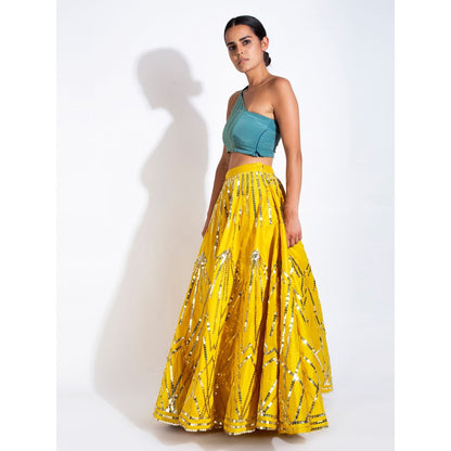 Rishi & Vibhuti Blue Stitched Blouse Embellished Lehenga (Set of 2)