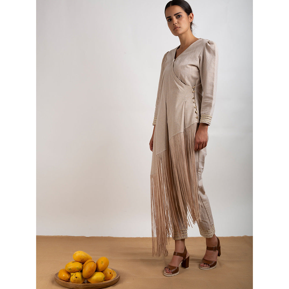 Rishi & Vibhuti Beige Tinsel Tunic