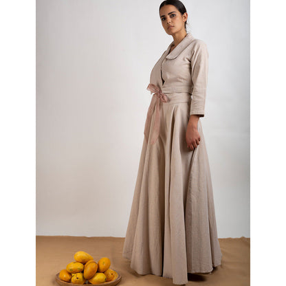 Rishi & Vibhuti Beige Shirt & Skirt (Set of 2)