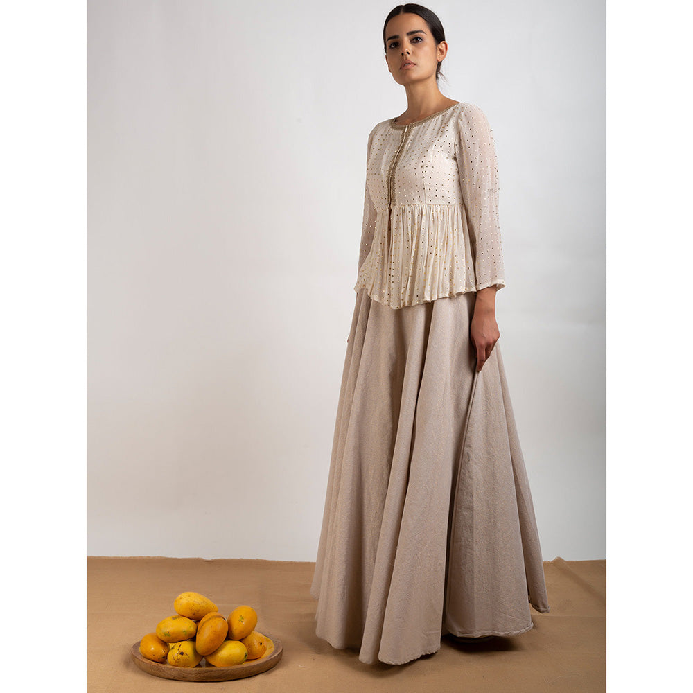 Rishi & Vibhuti Beige Scattered Gold Top