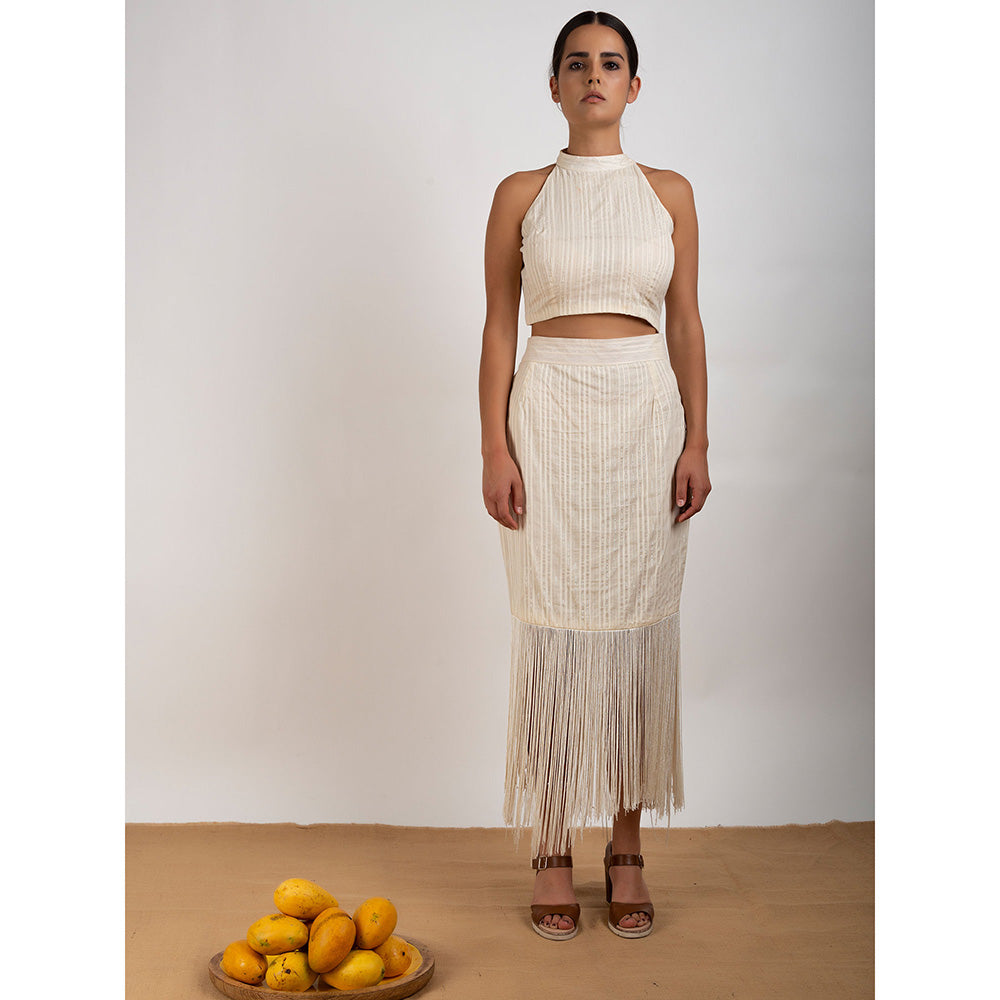 Rishi & Vibhuti Beige Crop Top With Skirt (Set of 2)