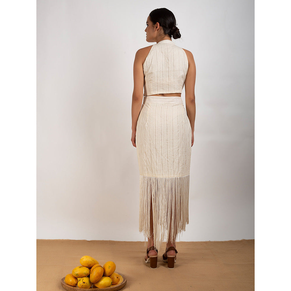 Rishi & Vibhuti Beige Crop Top With Skirt (Set of 2)