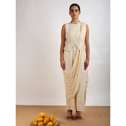 Rishi & Vibhuti Beige Afreen Maxi Dress