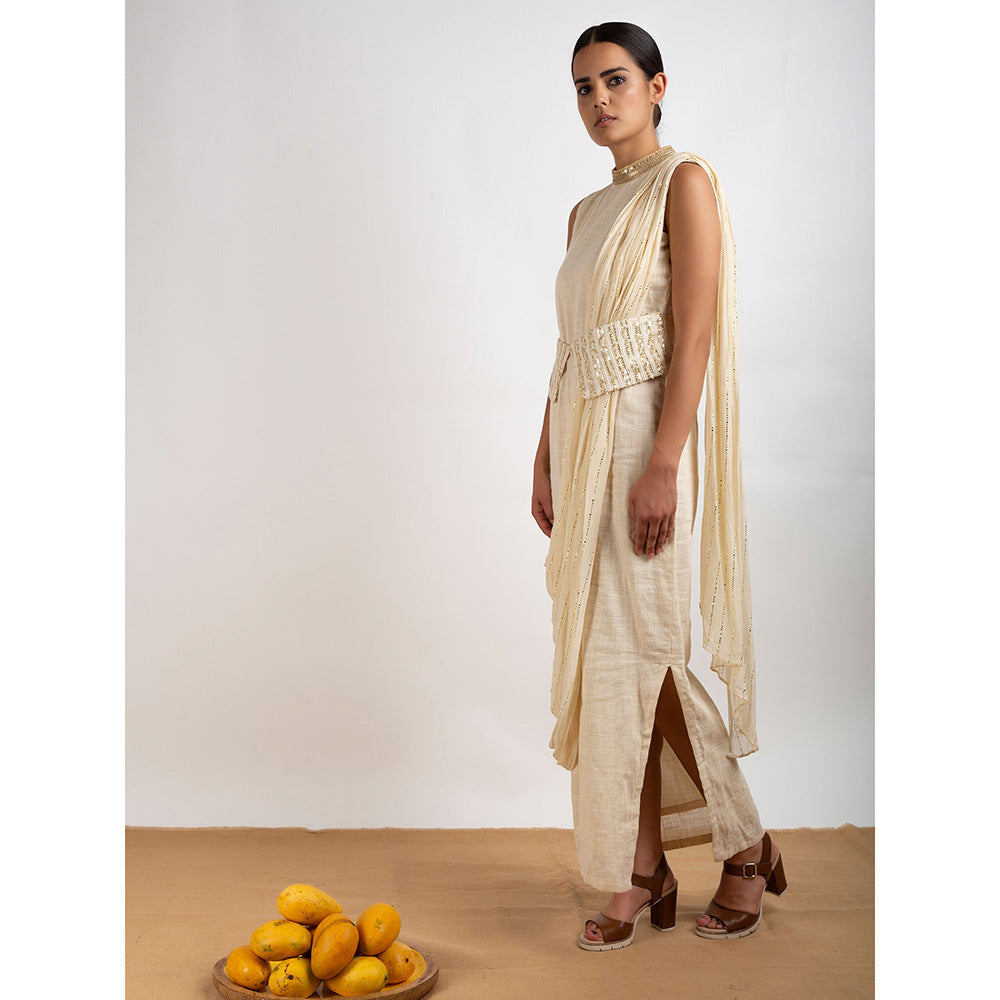Rishi & Vibhuti Beige Afreen Maxi Dress