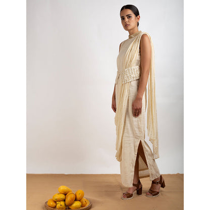 Rishi & Vibhuti Beige Afreen Maxi Dress