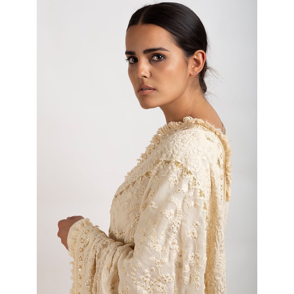 Rishi & Vibhuti Beige Crop Top With Sharara (Set of 2)