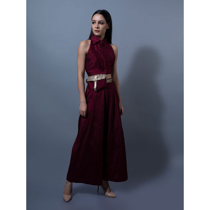 Rishi & Vibhuti Maroon Pant With Crop Top (Set of 2)