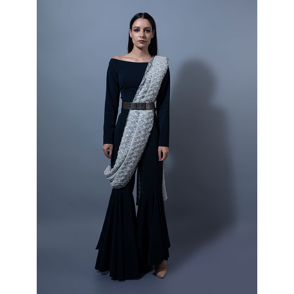 Rishi & Vibhuti Navy Blue Pant With Blouse (Set of 2)