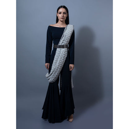 Rishi & Vibhuti Navy Blue Pant With Blouse (Set of 2)